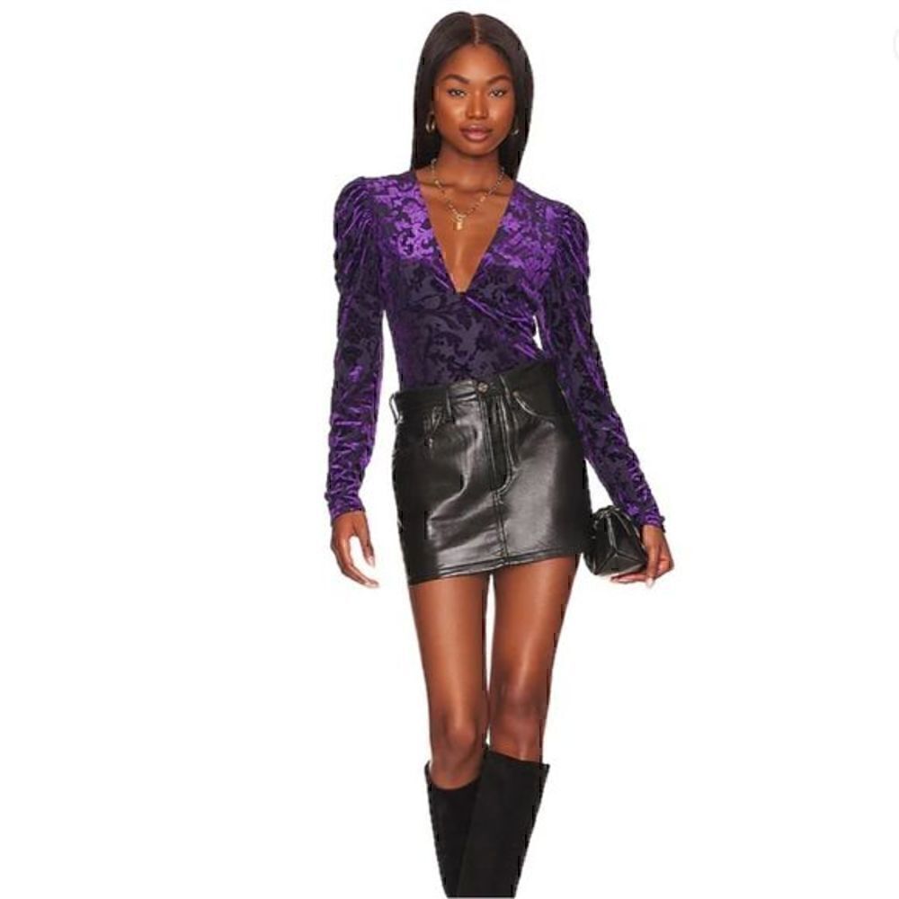 Free People Magic Hour Bodysuit in deep sea combo crushed velvet deep purple